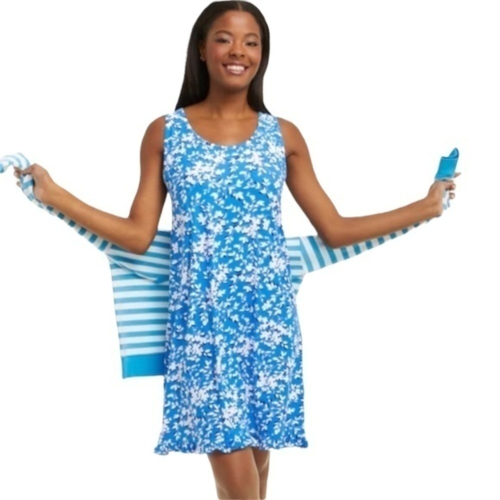 Draper James Ruffle Nightie in Blue Shadow Floral